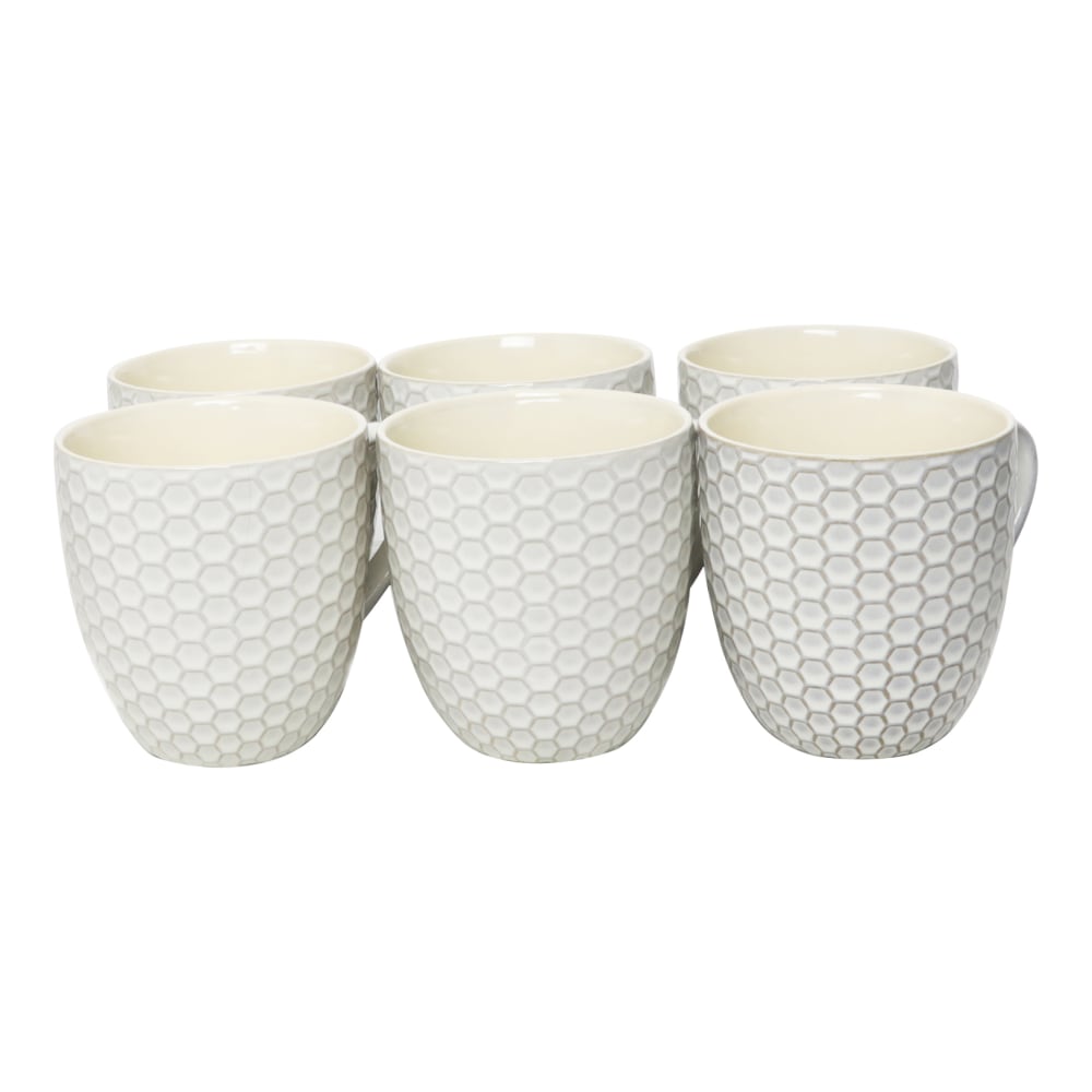 Elama 15-Oz. Mugs, Honeycomb, White, Set Of 6 Mugs