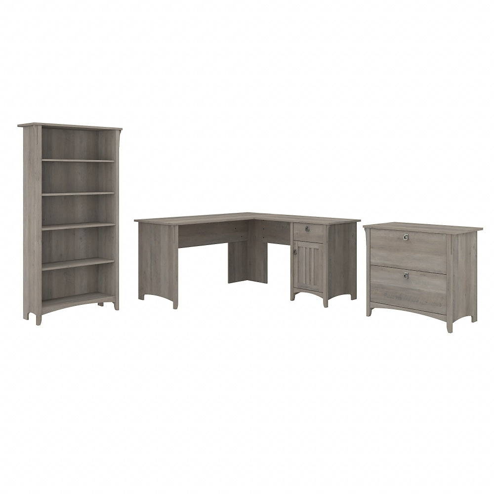 Bush Business Furniture Salinas 60inW L-Shaped Corner Desk With Lateral File Cabinet And 5-Shelf Bookcase, Driftwood Gray, Standard Delivery