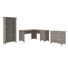 Load image into Gallery viewer, Bush Business Furniture Salinas 60inW L-Shaped Corner Desk With Lateral File Cabinet And 5-Shelf Bookcase, Driftwood Gray, Standard Delivery