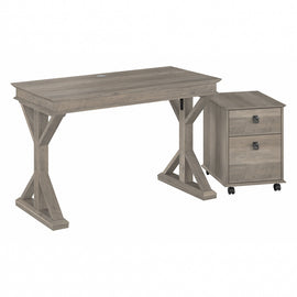 Bush Furniture Homestead 48inW Farmhouse Writing Desk With Mobile File Cabinet, Driftwood Gray, Standard Delivery