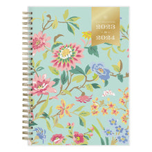 Load image into Gallery viewer, 2023-2024 Day Designer Weekly/Monthly Planner, 5-7/8in x 8-5/8in, Climbing Floral Mint Frosted, July 2023 To June 2024, 137884-A