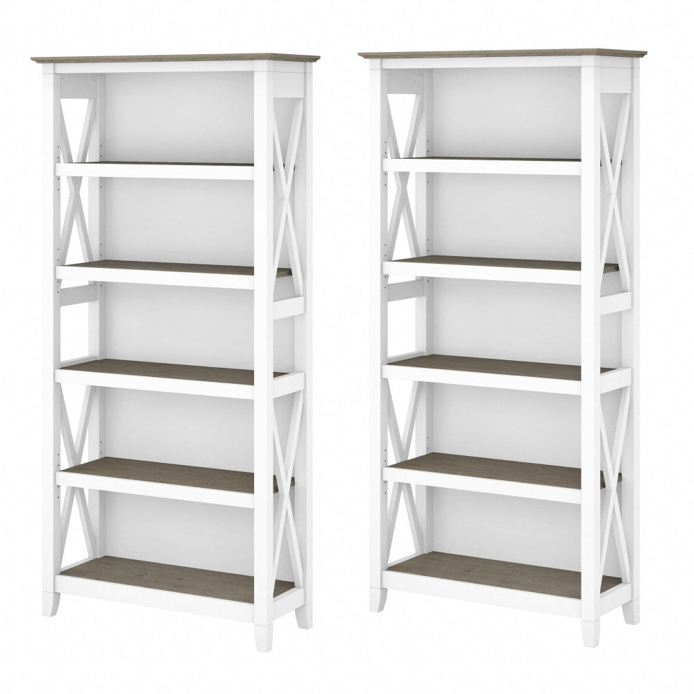 Bush Business Furniture Key West 66inH 5-Shelf Bookcase Set, Shiplap Gray/Pure White, Standard Delivery