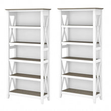 Load image into Gallery viewer, Bush Business Furniture Key West 66inH 5-Shelf Bookcase Set, Shiplap Gray/Pure White, Standard Delivery