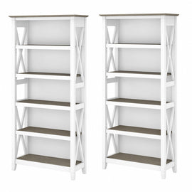 Bush Business Furniture Key West 66inH 5-Shelf Bookcase Set, Shiplap Gray/Pure White, Standard Delivery