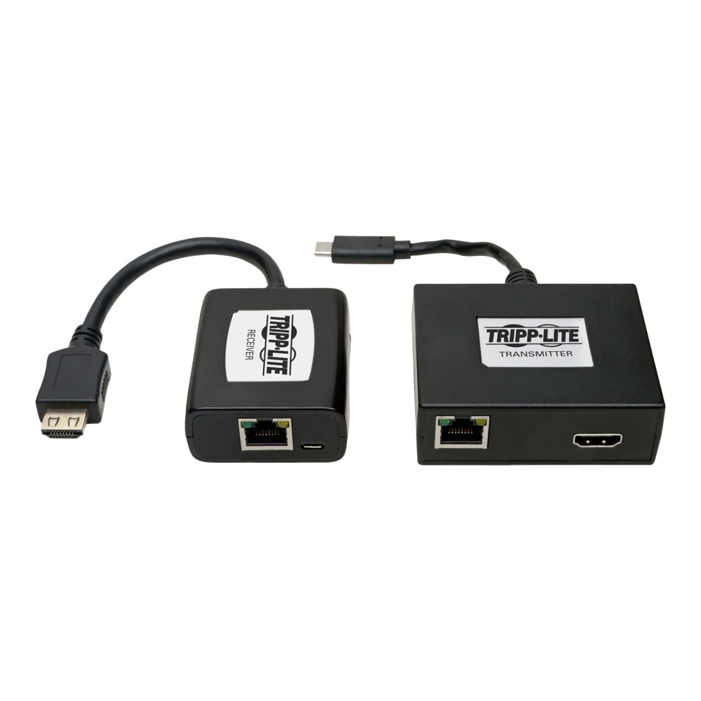 Tripp Lite USB C to HDMI Over Cat6 Extender Kit w/ PoC USB 3.1 1080p 150ft - 1 Input Device - 1 Output Device - 150 ft Range - 2 x Network (RJ-45) - 3 x USB - 1 x HDMI In - 1 x HDMI Out - Full HD - 1920 x 1080 - Optical Fiber - Category 6