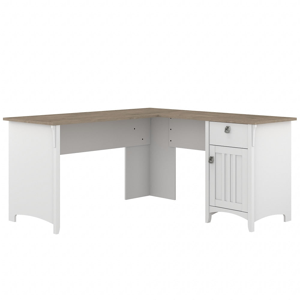 Bush Furniture Salinas 60inW L-Shaped Corner Desk With Storage, Shiplap Gray/Pure White, Standard Delivery