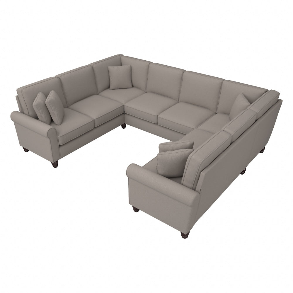 Bush Furniture Hudson 113inW U-Shaped Sectional Couch, Beige Herringbone Fabric, Standard Delivery