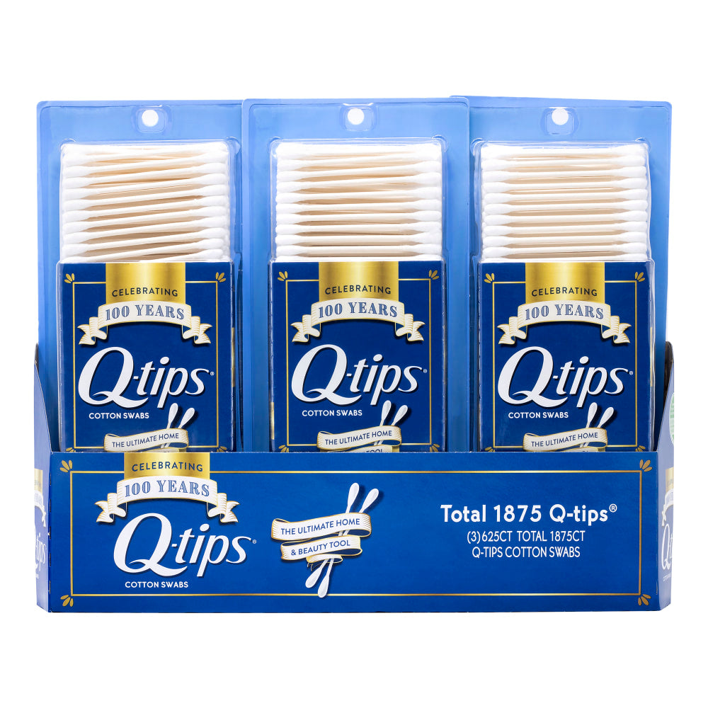 Q-Tip Cotton Swabs, White, 625 Swabs Per Pack, Case Of 3 Packs