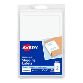 Avery Shipping Labels With TrueBlock Technology, 5286, Rectangle, 3in x 4in, White, Pack Of 40