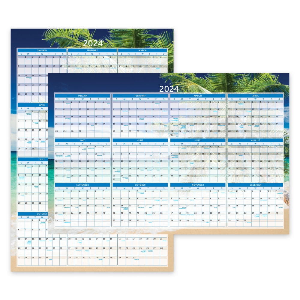 2024 Office Depot Brand Reversible Erasable Wall Calendar, 36in x 24in, Paradise, January To December 2024 , ODUS2302-001
