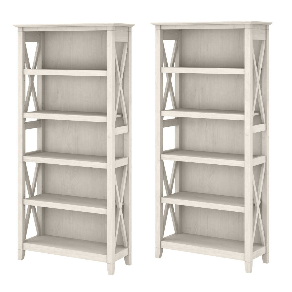 Bush Business Furniture Key West 66inH 5-Shelf Bookcase Set, Linen White Oak, Standard Delivery
