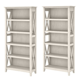 Bush Business Furniture Key West 66inH 5-Shelf Bookcase Set, Linen White Oak, Standard Delivery