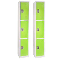 Alpine Large 3-Tier Steel Lockers, 72inH x 12inW x 12inD, Green, Pack Of 2 Lockers