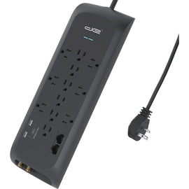 Digital Energy World 12-Outlet Surge Protector Power Strip with 2 USB Ports (Black, 6-Foot Cord) - 12 x AC Power, 2 x USB - 1875 VA - 4200 J - 120 V AC Input - Coaxial, Ethernet, Phone/Modem - 6 ft