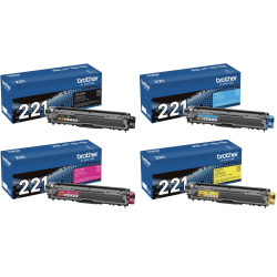 Brother TN221 Black And Cyan, Magenta, Yellow Toner Cartridges, Pack Of 4, TN221CMY