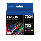 Epson 702XL Black/702 DuraBrite Tri-Color Ultra High-Yield/Standard Yield Ink Cartridges, Pack Of 2, T702XL-BCS