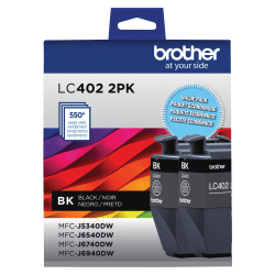 Brother LC402 Black Ink Cartridges, Pack of 2, LC402 2PK