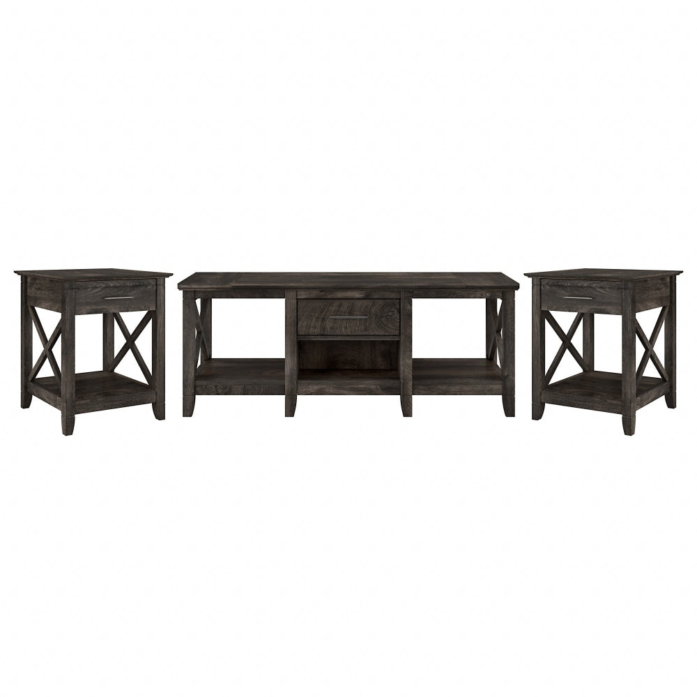 Bush Furniture Key West Coffee Table With Set Of 2 End Tables, Dark Gray Hickory, Standard Delivery
