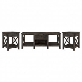 Bush Furniture Key West Coffee Table With Set Of 2 End Tables, Dark Gray Hickory, Standard Delivery