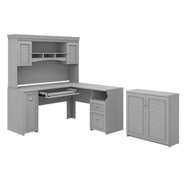 Bush Furniture Fairview 60inW L-Shaped Desk With Hutch And Small Storage Cabinet, Cape Cod Gray, Standard Delivery