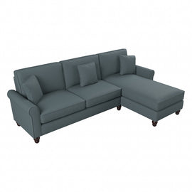 Bush Furniture Hudson 102inW Sectional Couch With Reversible Chaise Lounge, Turkish Blue Herringbone, Standard Delivery