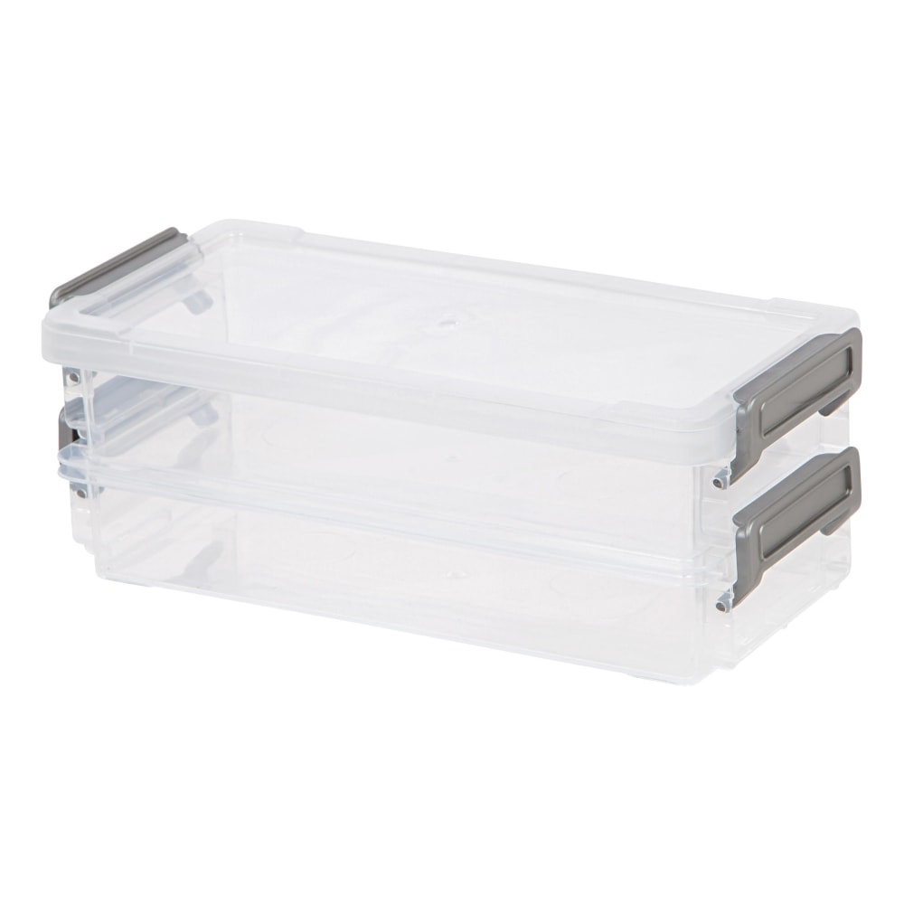 IRIS Layered Latch Boxes, 8-1/2in x 4in x 3-1/4in, Clear, Pack Of 8 Boxes