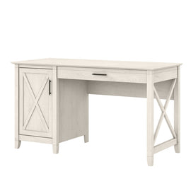 Bush Furniture Key West 54inW Computer Desk With Keyboard Tray And Storage, Linen White Oak, Standard Delivery