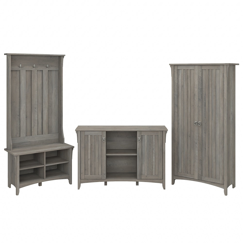 Bush Furniture Salinas Entryway Hall Tree/Shoe Storage Bench, Accent Storage Cabinet, and Tall Storage Cabinet, Driftwood Gray, Standard Delivery