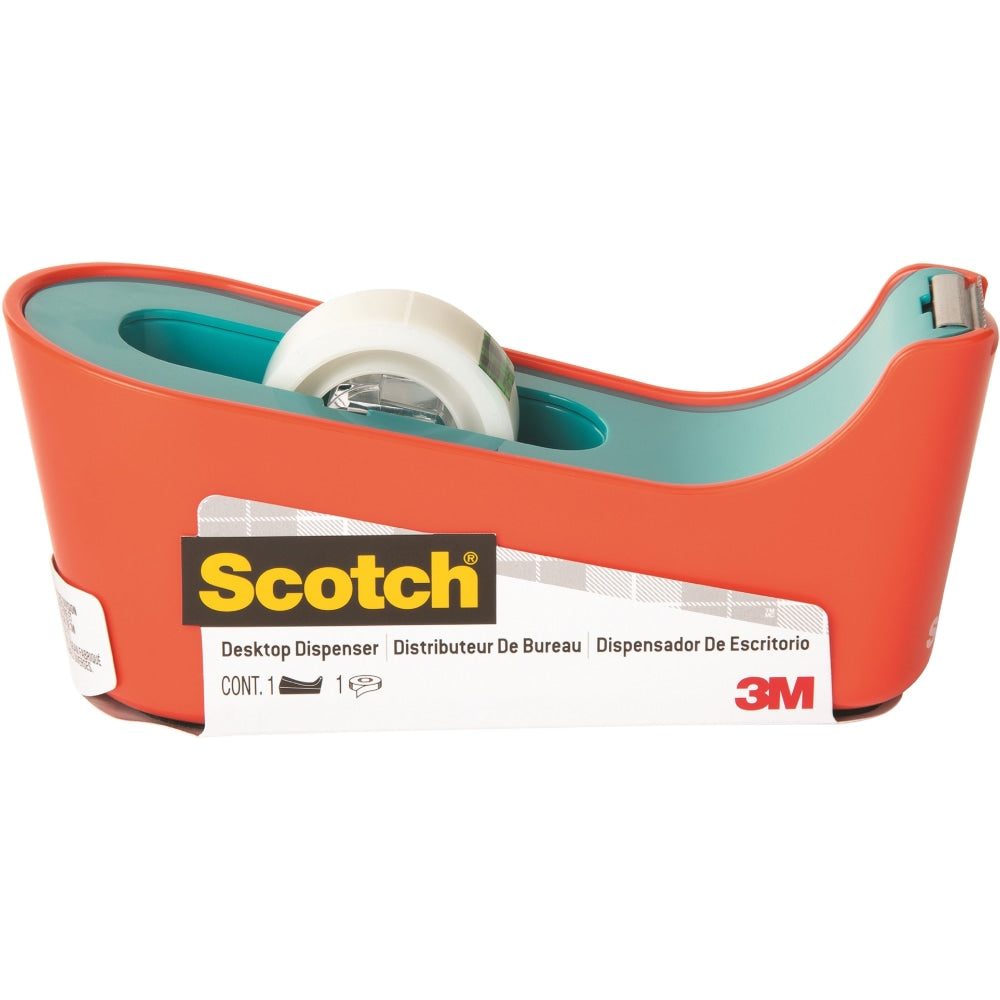 Scotch Desktop Tape Dispenser - 1in Core - Non-skid Base, Weighted Base - Coral - 1 Each