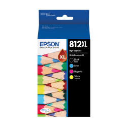 Epson 812XL DURABrite Black; Cyan; Magenta; Yellow, Ultra High-Yield Ink Cartridges, Pack Of 4 Cartridges, T812XL-XCS