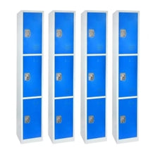 Load image into Gallery viewer, Alpine Large 3-Tier Steel Lockers, 72inH x 12inW x 12inD, Blue, Pack Of 4 Lockers