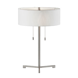 Adesso Wesley Table Lamp, 22-1/4inH, White Shade/Brushed Steel Base