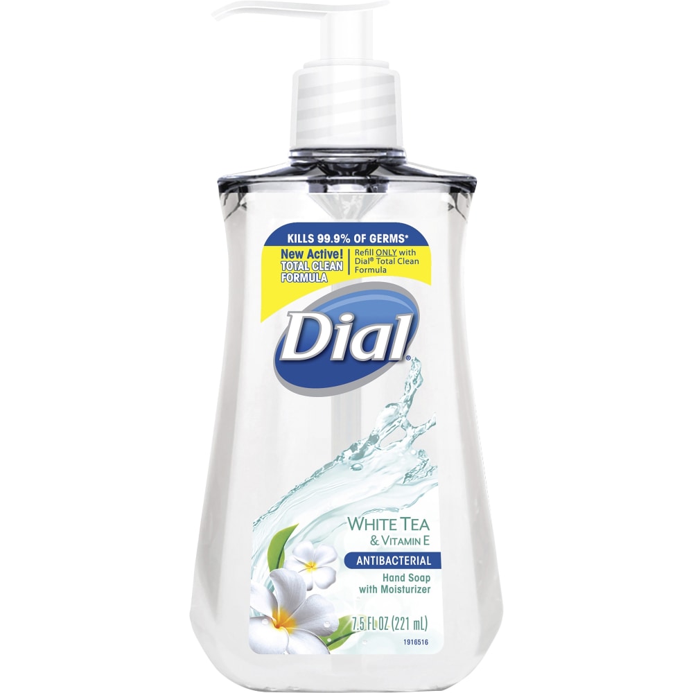 Dial Antibacterial Hand Soap, White Tea Scent, 7.5 Oz., Pack Of 12 Bottles