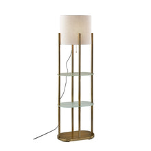 Load image into Gallery viewer, Adesso Norman 2-Shelf Lamp, 60-1/2inH, Off-White Shade/Antique Brass Base