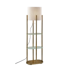 Adesso Norman 2-Shelf Lamp, 60-1/2inH, Off-White Shade/Antique Brass Base