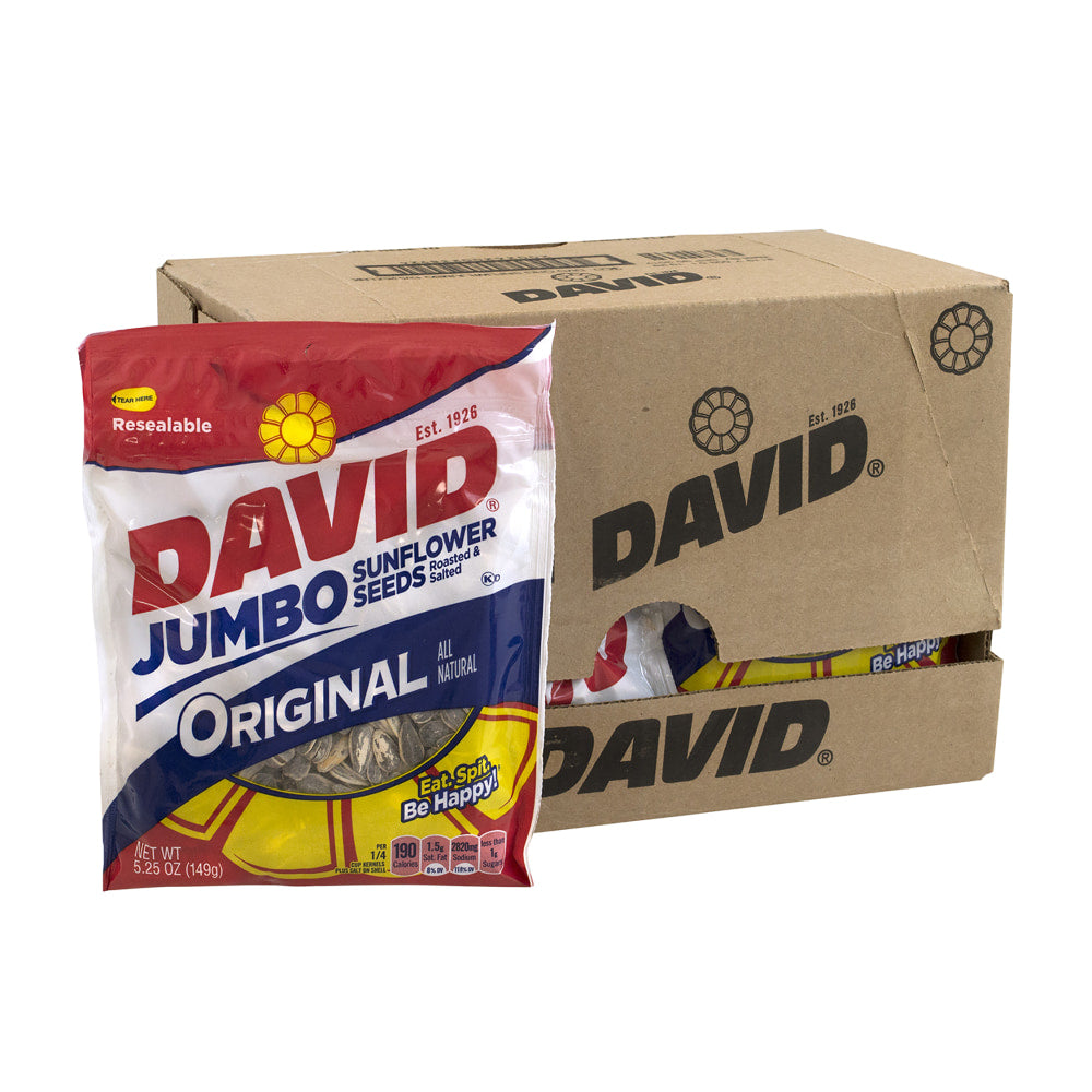 David Jumbo Sunflower Seed Pouches, Original, 5.25 Oz, Box Of 12