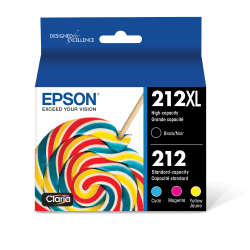 Epson 212XL Black/212 Claria Cyan; Magenta; Yellow High-Yield Ink Cartridges, Pack Of 4