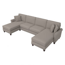 Load image into Gallery viewer, Bush Furniture Hudson 131inW Sectional Couch With Double Chaise Lounge, Beige Herringbone, Standard Delivery