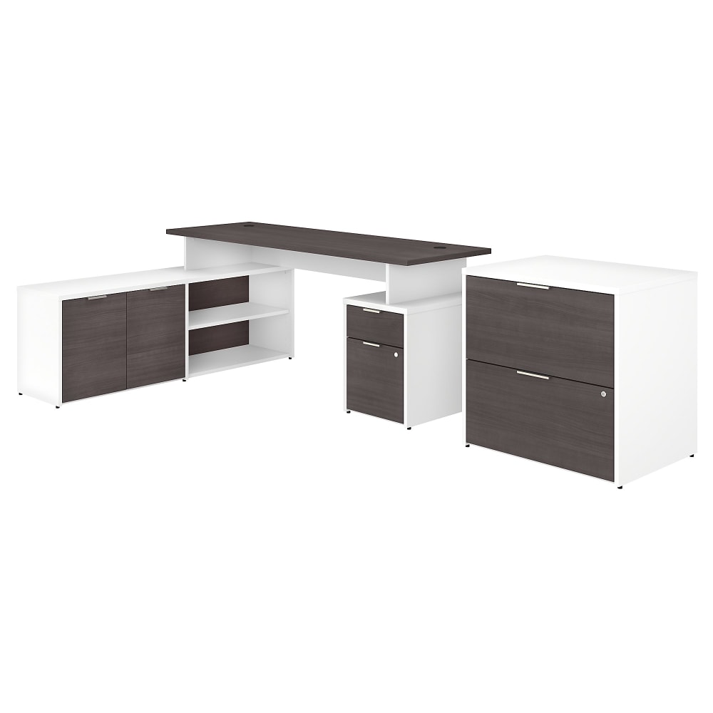 Bush Business Furniture 72inW Jamestown L-Shaped Corner Desk With Drawers And Lateral File Cabinet, Storm Gray/White, Standard Delivery