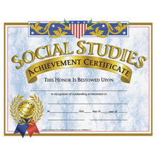 Load image into Gallery viewer, Hayes Social Studies Achievement Certificates, 8 1/2in x 11in, Blue/Gold, 30 Certificates Per Pack, Bundle Of 6 Packs