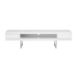 Eurostyle Miranda Media Stand, 16-1/5inH x 63inW x 15-4/5inD, High Gloss White/Stainless Steel