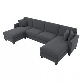 Bush Furniture Flare Sectional Couch With Double Chaise Lounge, 35-3/4inH x 131inW x 62-1/4inD, Dark Gray Microsuede Fabric, Standard Delivery