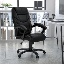 Flash Furniture Overstuffed Ergonomic LeatherSoft Faux Leather High-Back Swivel Chair, Black