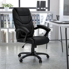 Load image into Gallery viewer, Flash Furniture Overstuffed Ergonomic LeatherSoft Faux Leather High-Back Swivel Chair, Black