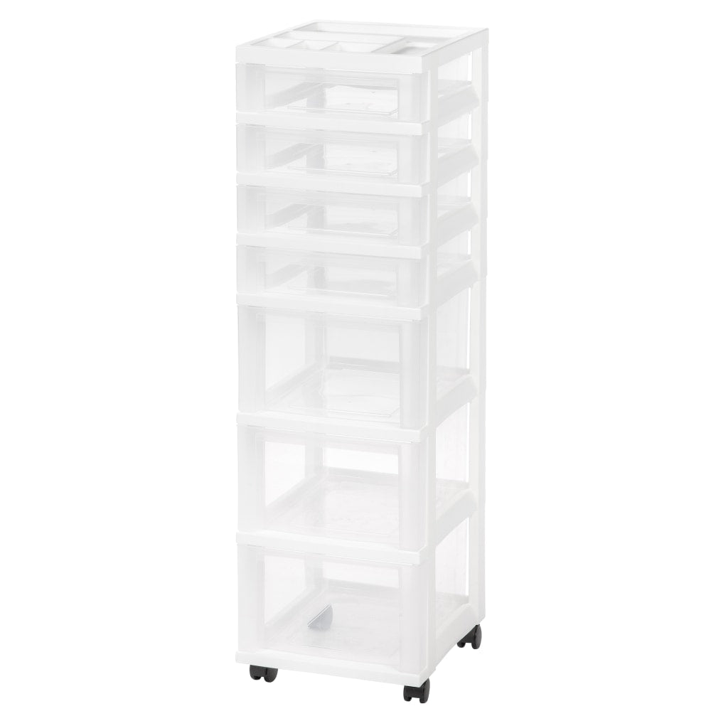 Iris Rolling Plastic 7-Drawer Storage Cart, 42 1/8in x 12 1/16in x 14 1/4in, White