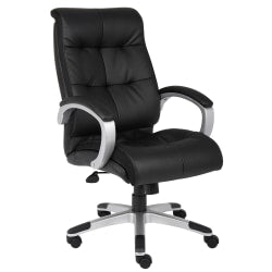 Boss Office Products Double-Plus Ergonomic LeatherPlus Bonded Leather High-Back Chair, Black/Silver