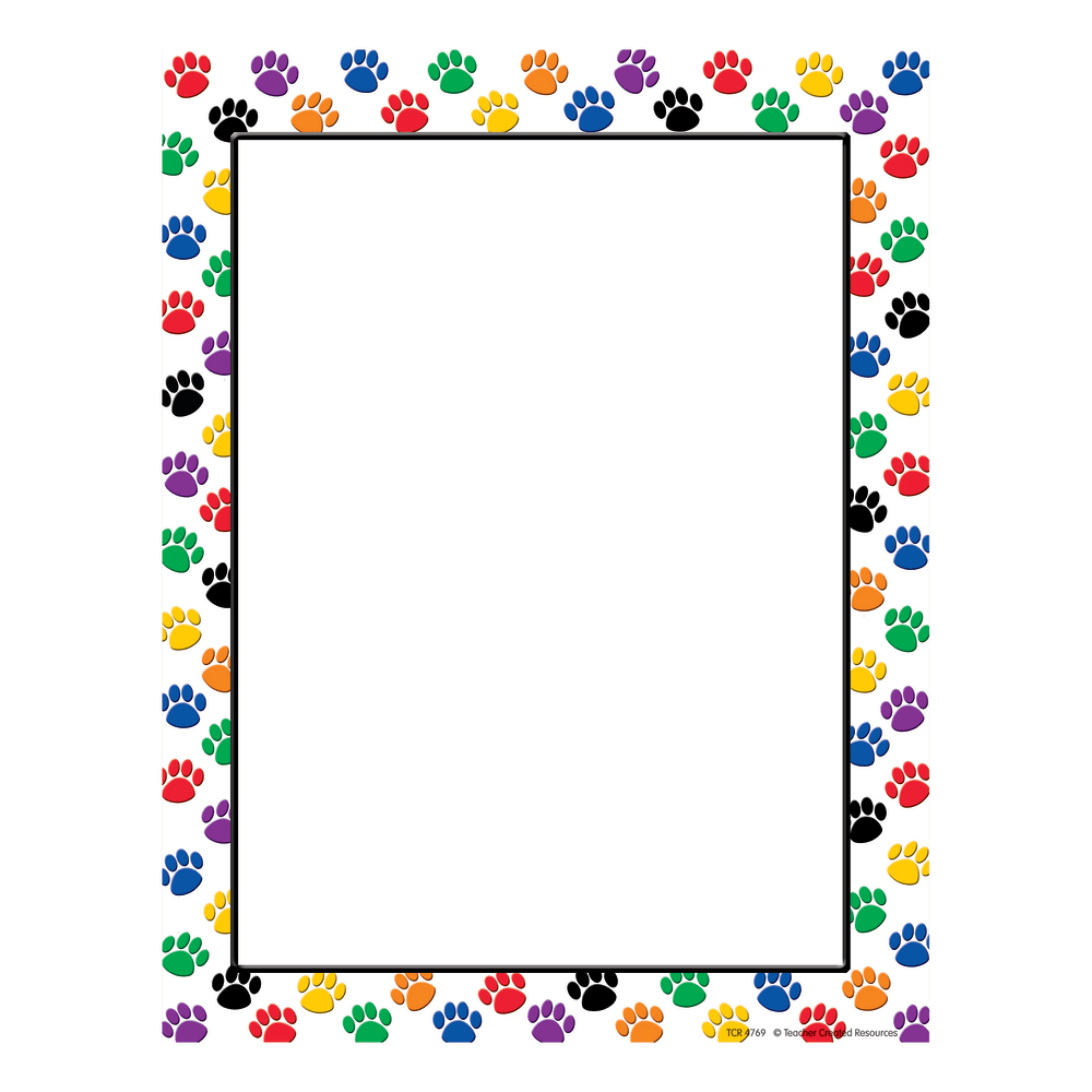 Teacher Created Resources Colorful Paw Prints Computer Paper, 8 1/2in x 11in, 20 Lb, Multicolor, 50 Sheets Per Ream, Case Of 5 Reams