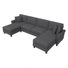 Load image into Gallery viewer, Bush Furniture Hudson 131inW Sectional Couch With Double Chaise Lounge, Charcoal Gray Herringbone, Standard Delivery