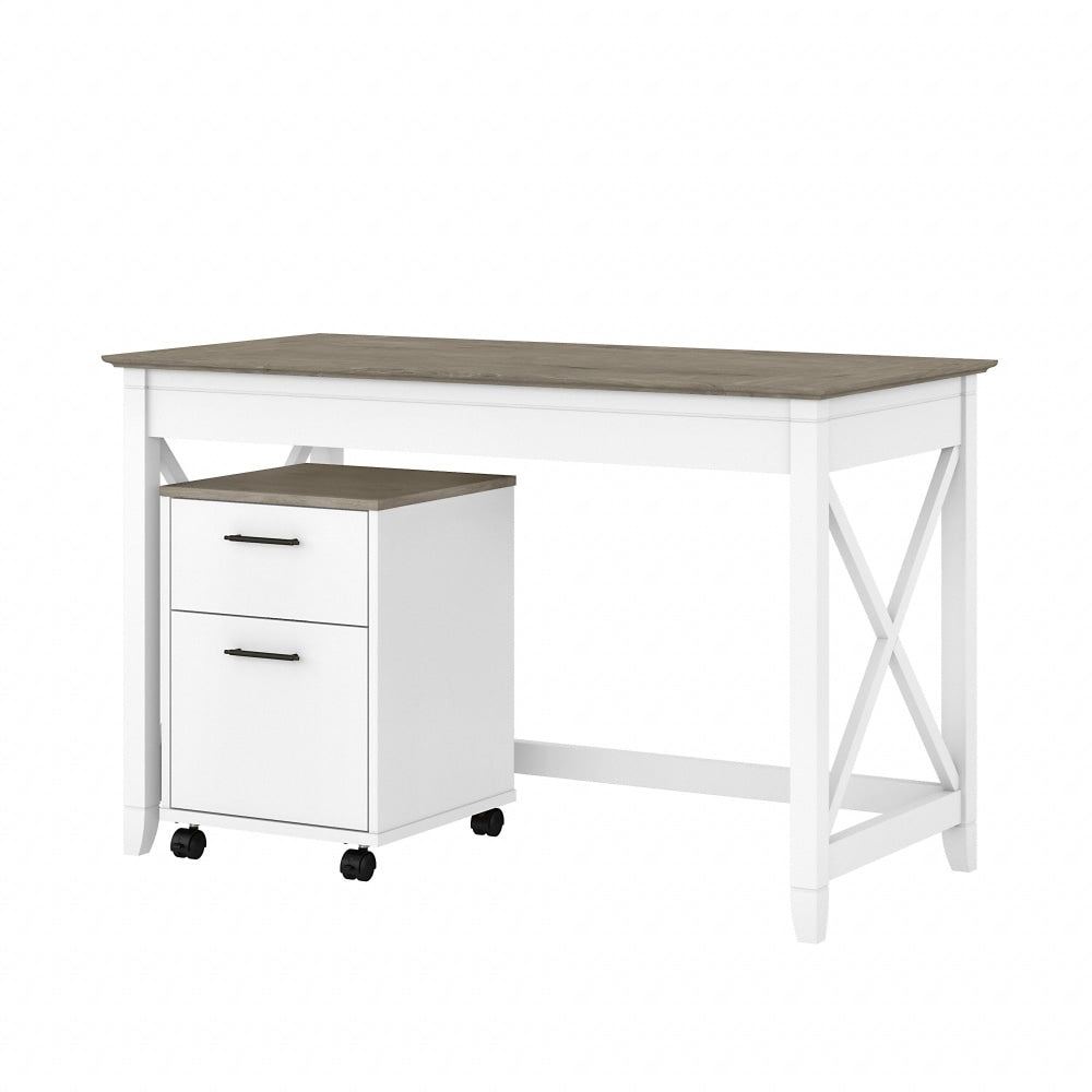 Bush Furniture Key West 48inW Writing Desk With 2-Drawer Mobile File Cabinet, Shiplap Gray/Pure White, Standard Delivery