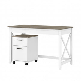 Bush Furniture Key West 48inW Writing Desk With 2-Drawer Mobile File Cabinet, Shiplap Gray/Pure White, Standard Delivery